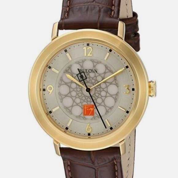 Bulova Mens Brown Gold Accent Watch